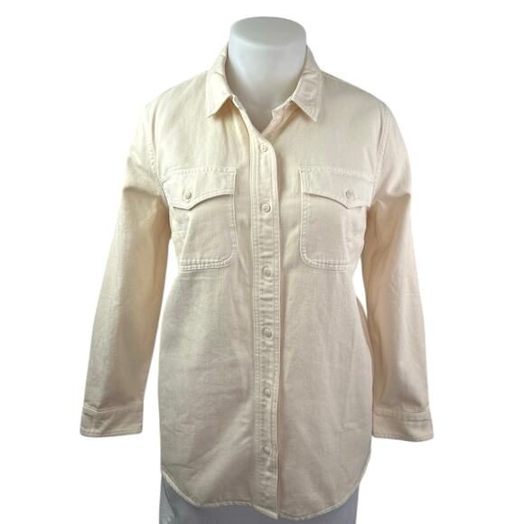 Madewell Women Cream Denim Jean Pocket Long Sleeve Button Down Shirt Top Size 1X - Picture 1 of 4